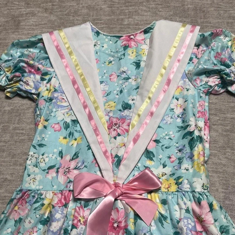 Vintage Carter's Floral Dress Size 6 Made in USA 1983 Ribbon Trim Bow‎